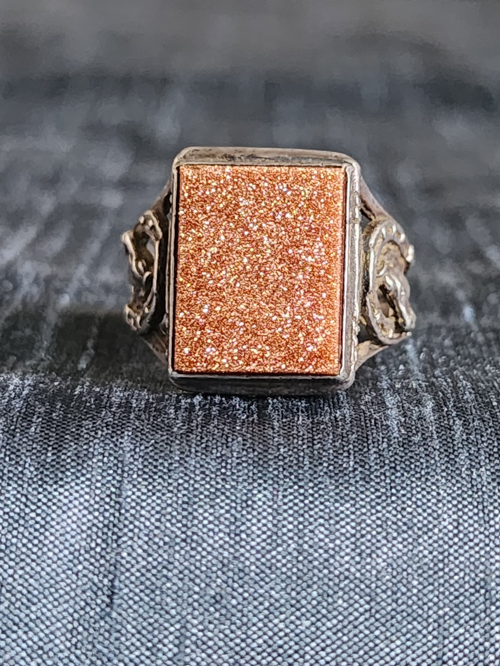 Goldstone Horsehead Sterling Silver Vintage Signet Ring Luck Horse Shoe Head 8.5 - Picture 3 of 8